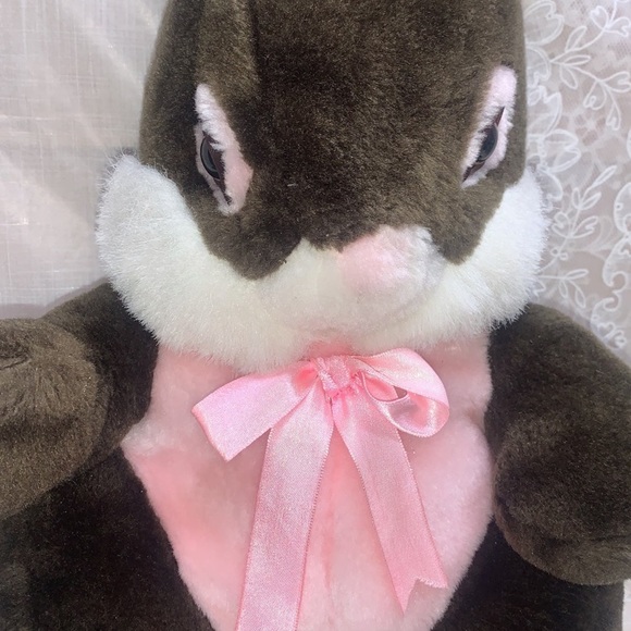 16" Pink, white & brown Easter chocalate strawberry bunny plush plastic eyelids - Picture 3 of 8